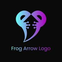 concepto de logotipo de rana y flecha. logotipo de espacio degradado, moderno, simple, plano, único y negativo. azul y morado. adecuado para logotipo, icono, símbolo y signo. como logotipo de animales, finanzas o anfibios vector