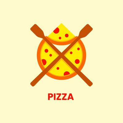 Pizza and Spatula Logo Concept. Flat, Simple, Modern and Clean Logotype. Yellow, Orange and Brown. Suitable for Logo, Icon, Symbol and Sign. Such as Food or Restaurant Logo