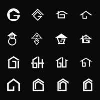 Set Icon Logo. House Concept. Letter G, GI, GH, GU, GT. Minimalist Logotype. Black and White. Logo, Icon, Symbol and Sign. For Real Estate Logo vector