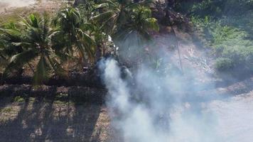 Aerial view open burn at farm. video