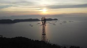 Telecommunication tower in sunset video
