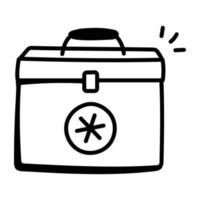 An icon of first aid kit, doodle vector