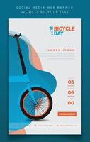 Brochure template design in blue white background for world bicycle day design vector