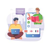 Online interpreter flat illustration is up for premium use vector