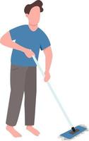 Man holding mop semi flat color vector character