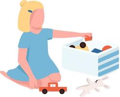 Girl playing with toys semi flat color vector character