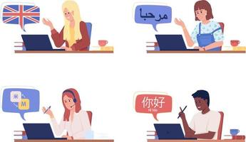 Studying language semi flat color vector character set