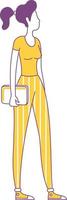 Lady in yellow apparel semi flat color vector character