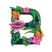 Vector of the capital B letter with green leaves and floral patterns - grotesque style.eps