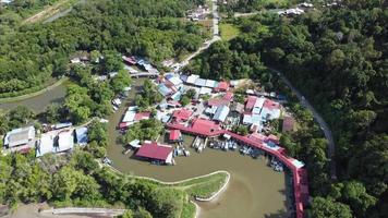 Aerial view Pulau Betong fishing village video