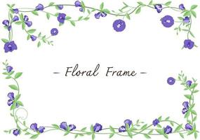 Hand drawn butterfly pea floral frame background vector