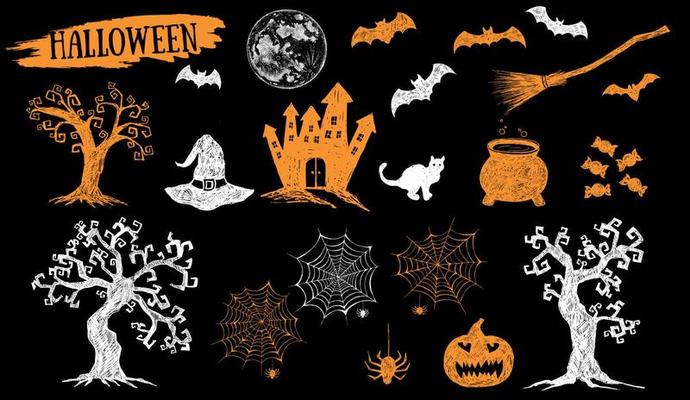 Halloween set. Hand drawn illustrations.