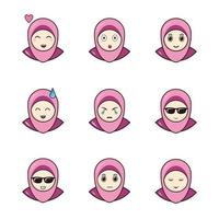 hijab girl emoticon islamic characters vector