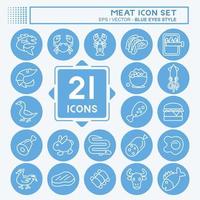 conjunto de iconos de carne. adecuado para la comida. estilo de ojos azules. diseño simple editable. vector de plantilla de diseño. ilustración sencilla