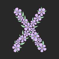 alfabeto botánico floral. letra de monograma dibujada a mano vintage x. carta con plantas y flores. letras vectoriales aisladas en blanco vector