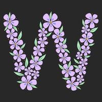 Floral botanical alphabet. Vintage hand drawn monogram letter W. Letter with plants and flowers. Vector lettering isolated on white