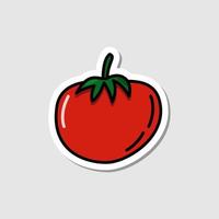 Vector tomato sticker in cartoon style. Isolated vegetable with shadow. Flat simple icon with black lines.
