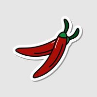 Vector chilli sticker in cartoon style. Isolated vegetable with shadow. Flat simple icon with black lines.