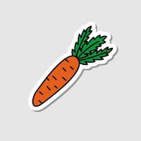 Vector carrot sticker in cartoon style. Isolated vegetable with shadow. Flat simple icon with black lines.
