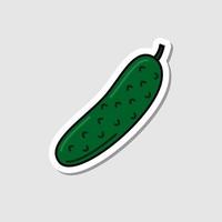 Vector cucumber sticker in cartoon style. Isolated vegetable with shadow. Flat simple icon with black lines.