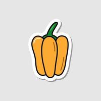 Vector sweet pepper sticker in cartoon style. Isolated vegetable with shadow. Flat simple icon with black lines.