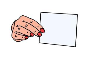 hand hold empty paper doodle vector illustration