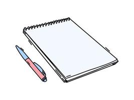 Note pad and pen icons. Outlined on white background. vector