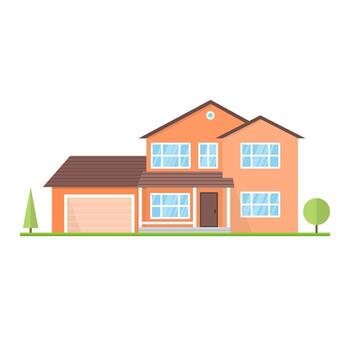 Vector flat suburban american house. For web design and application interface, also useful for infographics. Family house isolated on white background.