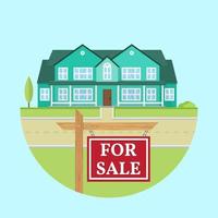 House for sale. Vector flat icon suburban american house. For web design and application interface useful for infographics. Family house icon isolated on white background. Real estate.