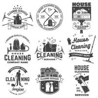 Cleaning company badge, emblem. Vector illustration. Concept for shirt, stamp or tee. Vintage typography design with cleaning equipments. Cleaning service sign for company related business