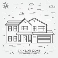 Vector thin line icon suburban american house. For web design and application interface, also useful for infographics. Vector dark grey. Vector.