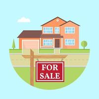 House for sale. Vector flat icon suburban american house. For web design and application interface useful for infographics. Family house icon isolated on white background. Real estate.