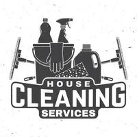Cleaning company badge, emblem. Vector illustration. Concept for shirt, stamp or tee. Vintage typography design with cleaning equipments. Cleaning service sign for company related business