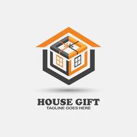 logotipo de ilustración de casa con concepto de caja de regalo vector