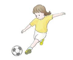 Watercolor Cute Girl Playing Soccer. Vector Illustration Isolated On A White Background.