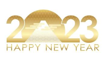 The Year 2023 New Years Greeting Symbol With Sunrise And Mt. Fuji. Vector Illustration.