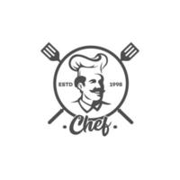 logotipo de chef, cocinero o panadero. cafetería, restaurante, concepto de menú. ilustración vectorial de dibujos animados