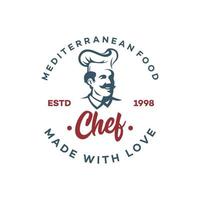 logotipo de chef, cocinero o panadero. cafetería, restaurante, concepto de menú. ilustración vectorial de dibujos animados vector