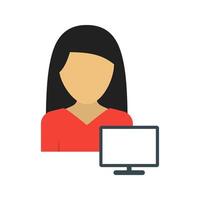 Woman Using PC Flat Multicolor Icon vector