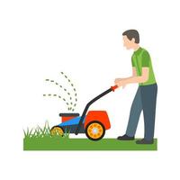 Person Mowing Grass Flat Multicolor Icon vector