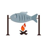 pescado a la parrilla plano icono multicolor vector