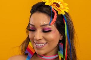 Carnival Makeup to celebrate Brazil's Carnaval. Makeup trend and accessories for the carnival. photo