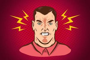 Vector illustration of angry man in vintage stylee on abstract background.