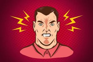 Vector illustration of angry man in vintage stylee on abstract background.