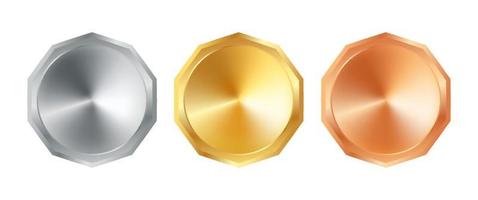 conjunto de vectores banners de premios de lujo web de oro, bronce y plata. banners o botones metálicos web premium.