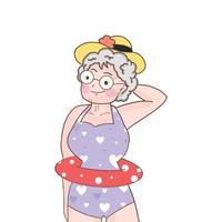 senior woman with floating ring, summer event vector