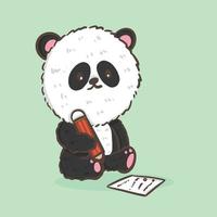 cute panda cartoon character student studying and writing on note book, illustration, back to school concept