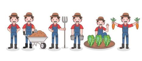 Collection of farmer people, old man uncle planting and farming, agriculture and farm concept vector