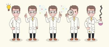 collection of man scientist character holding science experiment equipment vector