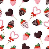 patrón impecable con confitería, dulces, fresas cubiertas de chocolate, varios dulces vector